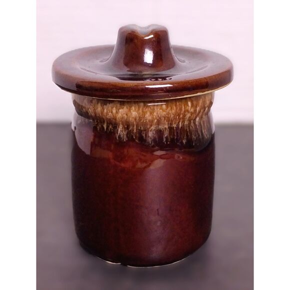 1960s Vintage Hull McCoy Pottery Brown Drip Glaze Covered Sugar or Salt Bowl - Picture 1 of 6